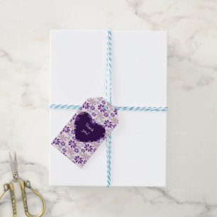 Étiquettes-cadeau Jouer violet rose Fleur Merci coeur