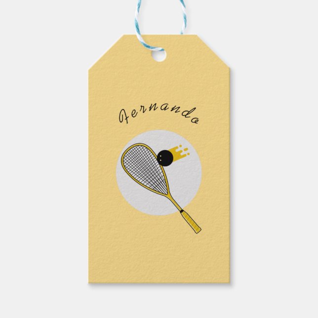 Étiquettes-cadeau Joueur de squash Entraînement Raquette & Ball Nom  (Devant)