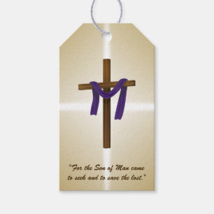 Étiquettes-cadeau Jour de la résurrection du violet de la croix de P