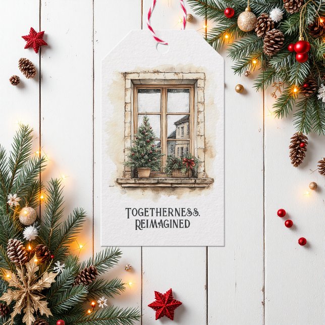 Étiquettes-cadeau Jour de Noël de la fenêtre rustique (Togetherness Reimagined Rustic Window Christmas Gift Tags)