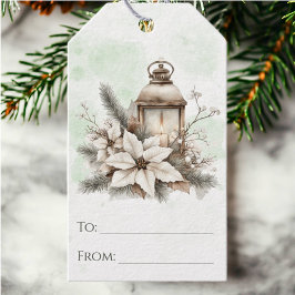 Étiquettes-cadeau Jour de Noël rustique de la lanterne et du pin