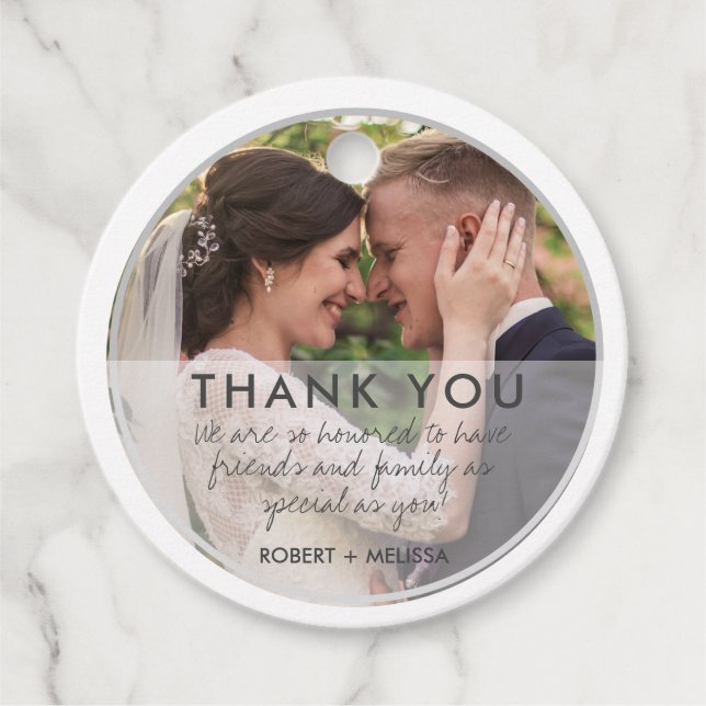 Étiquettes Cadeau Jour du mariage Photo Merci Favoriser (Devant)