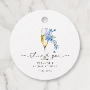 Étiquettes Cadeau Journée de mariage Blue Thank You Petals & Prosecc