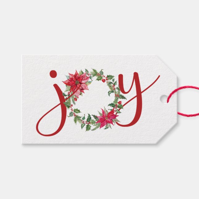 Étiquettes-cadeau JOY Christmas Wreath (Devant (Horizontal))