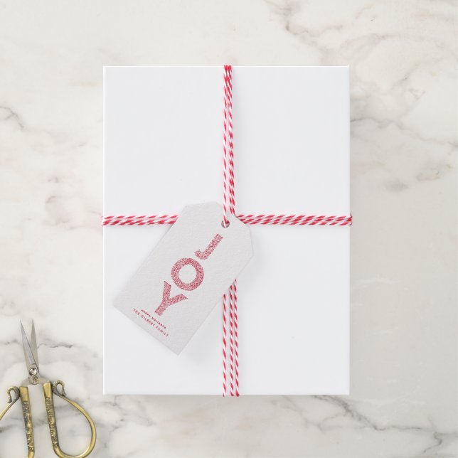 Étiquettes-cadeau JOY Foliage Typographie Rouge Noël (Avec de la ficelle)