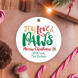 Étiquettes Cadeau Joy Love PAWS Chien Empreintes de pattes de Noël