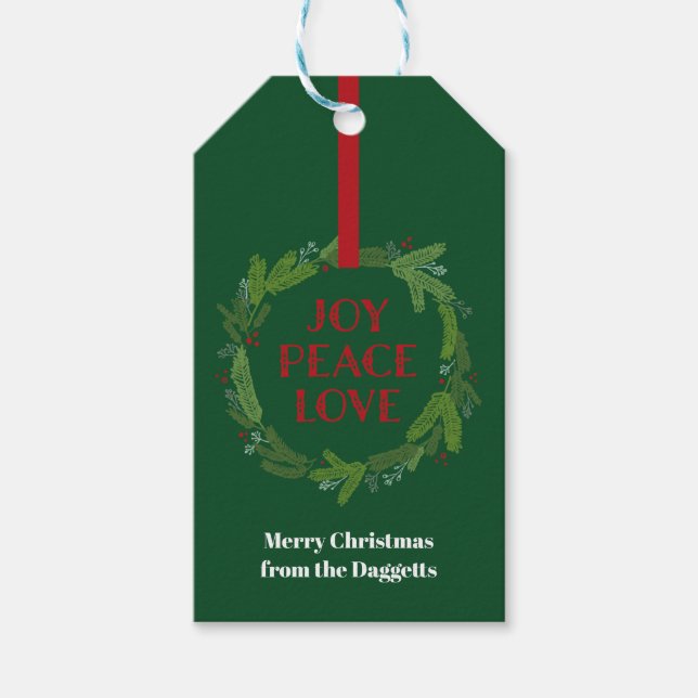 Étiquettes-cadeau Joy Peace Love Christmas Wreath (Devant)