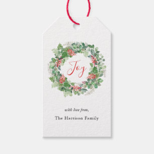 Étiquettes-cadeau Joy Winter Berries and Greenery Christmas Wreath
