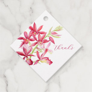 Étiquettes Cadeau Joyau rouge orchidée mariage d'aquarelle merci