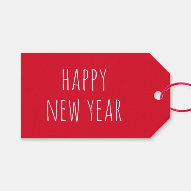 Étiquettes-cadeau Joyeuse Année | Fête Rouge Moderne (Devant (Horizontal))