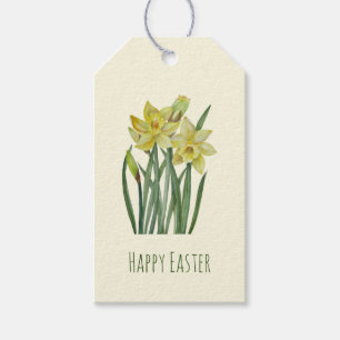 Étiquettes-cadeau Joyeuse aquarelle de Pâques Daffodiles Illustratio