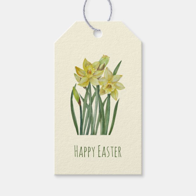Étiquettes-cadeau Joyeuse aquarelle de Pâques Daffodiles Illustratio (Devant)