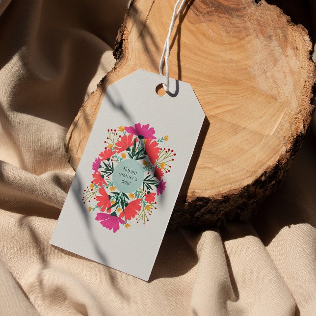 Étiquettes-cadeau Joyeuse fête de la mère fleurie (Créateur téléchargé)