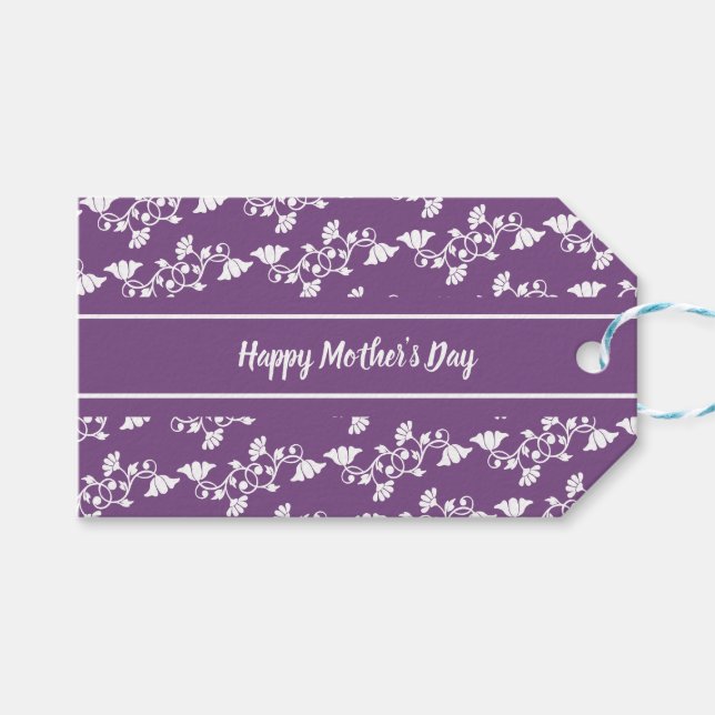 Étiquettes-cadeau Joyeuse fête des mères Fleurs violettes et blanche (Devant (Horizontal))
