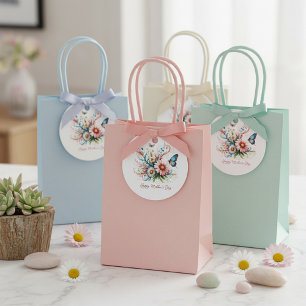 Étiquettes Cadeau Joyeuse fête des Mères florale rose et bleue