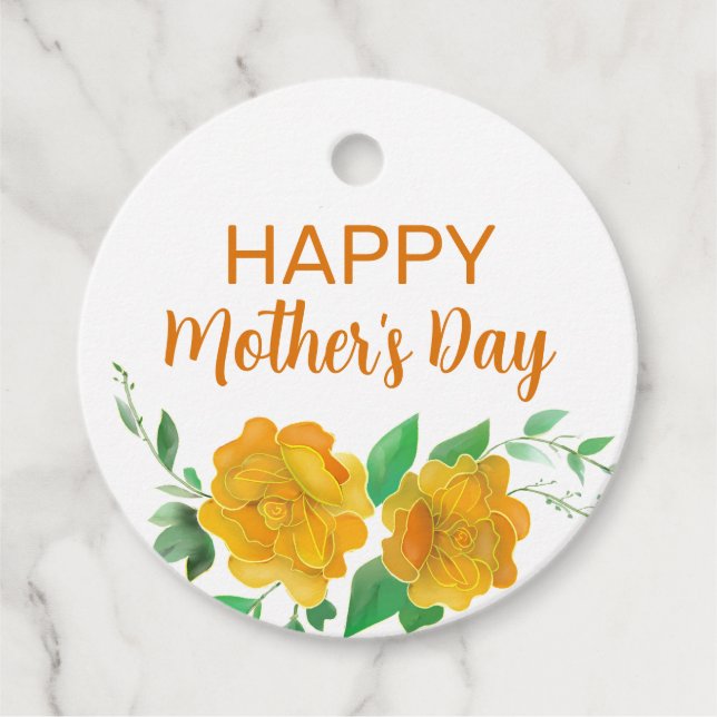 Étiquettes Cadeau Joyeuse Fête des Mères Orange Rose Floral (Devant)