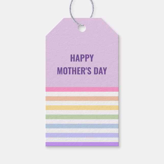 Étiquettes-cadeau Joyeuse fête des mères Pastel Rainbow Stripes (Devant)