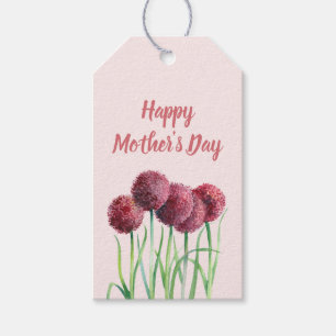 Étiquettes-cadeau Joyeuse fête des mères violet Allium rose Aquarell