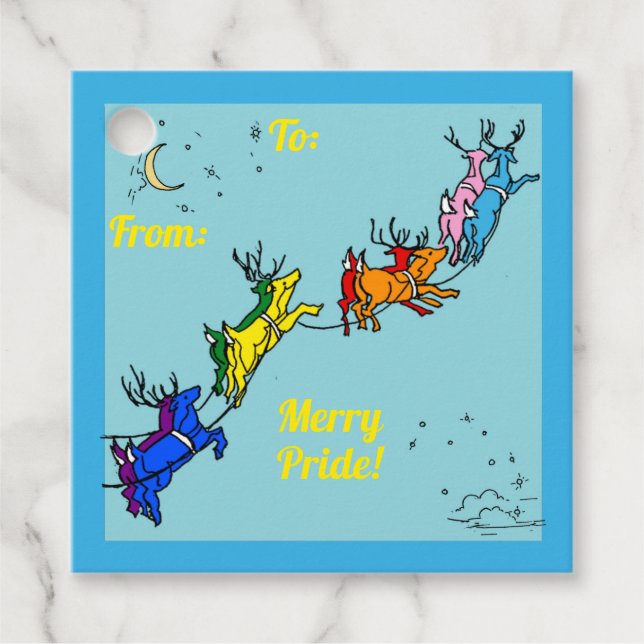 Étiquettes Cadeau Joyeuse Fierté Père Noël Reindeer (Devant)
