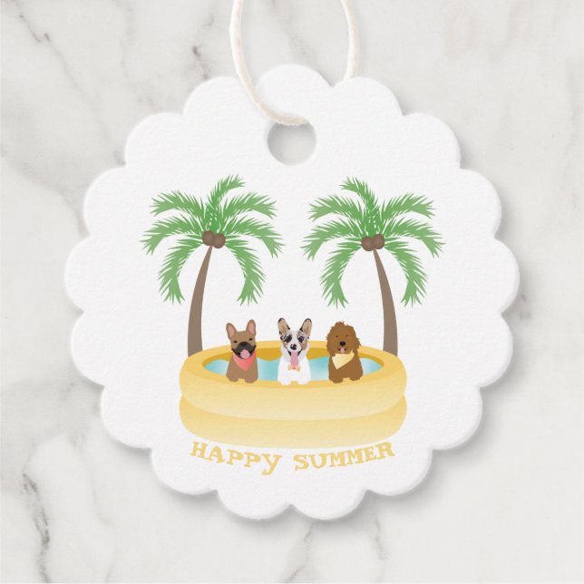 Étiquettes Cadeau Joyeuse Piscine pour chiens d'été (Devant)