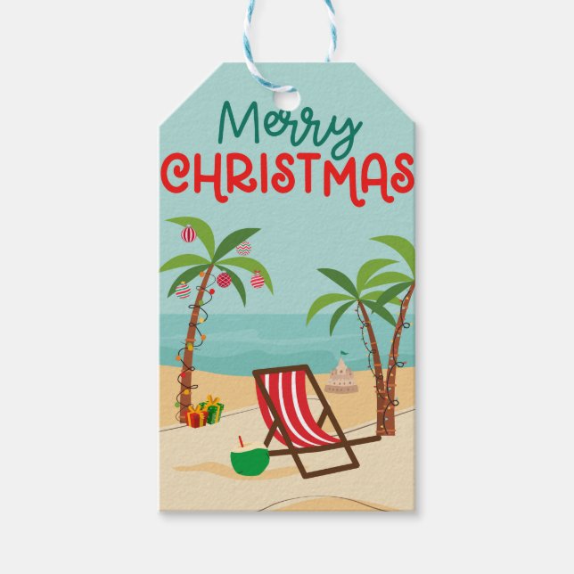 Étiquettes-cadeau Joyeuse plage de Noël (Devant)