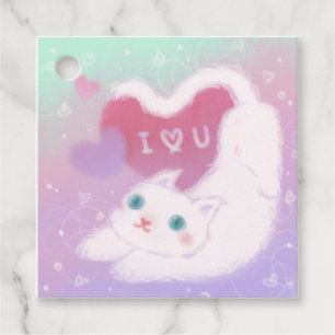 Étiquettes Cadeau Joyeuse Saint-Valentin avec chat blanc duveteux