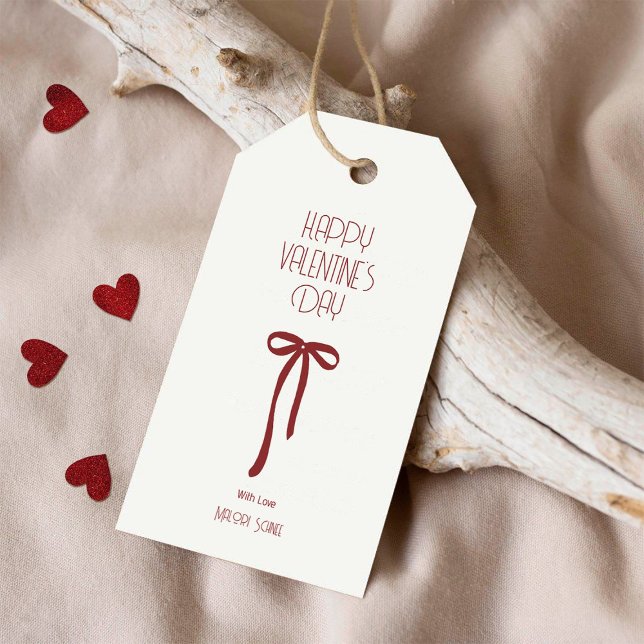 Étiquettes-cadeau Joyeuse Saint-Valentin – Nœud Ruban Minimal (Créateur téléchargé)