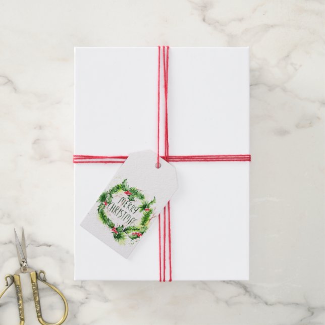 Étiquettes-cadeau Joyeuses aquarelles de Noël (Avec de la ficelle)