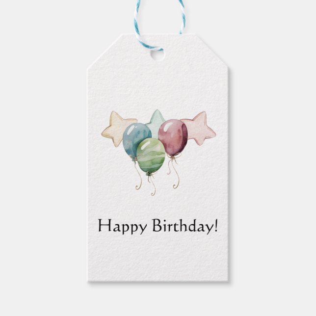 Étiquettes-cadeau Joyeuses étoiles et ballons d'anniversaire (Devant)
