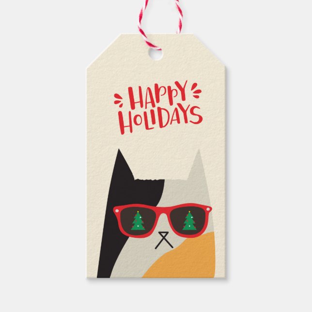 Étiquettes-cadeau Joyeuses fêtes ! Cartoon de chat Cute Père Noël -  (Devant)