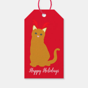 Étiquettes-cadeau Joyeuses fêtes Cute Christmas Chat à Antlers