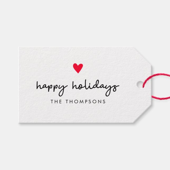 Étiquettes-cadeau Joyeuses Fêtes du Coeur Rouge moderne (Devant (Horizontal))