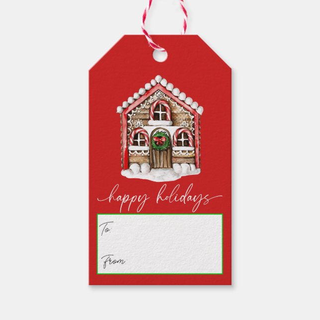Étiquettes-cadeau Joyeuses fêtes Gingerbread Maison Noël (Devant)