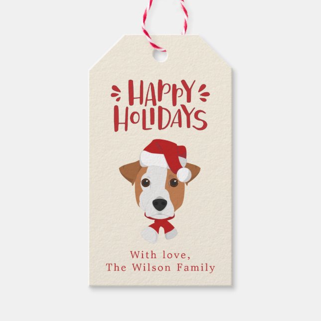 Étiquettes-cadeau Joyeuses fêtes - Joli Noël Jack Russell (Devant)