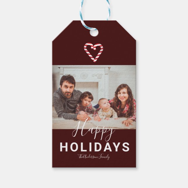 Étiquettes-cadeau Joyeuses fêtes Noël Famille Rouge Photo Minimal (Devant)