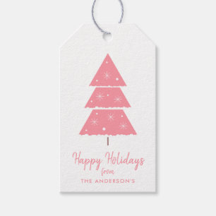 Étiquettes-cadeau Joyeuses fêtes Pink Christmas Tree Snowflakes