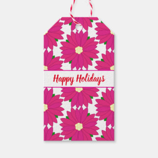Étiquettes-cadeau Joyeuses fêtes rose clair Poinsettia Imprimer