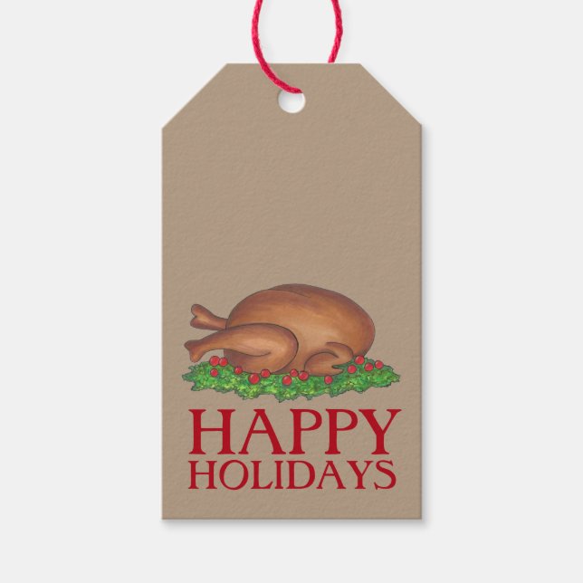 Étiquettes-cadeau Joyeuses fêtes Thanksgiving Noël Turquie (Devant)