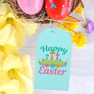 Étiquettes-cadeau Joyeuses Fleurs et Croix de Pâques