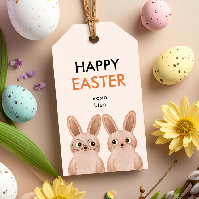 Étiquettes-cadeau Joyeuses Pâques avec deux adorables bébés lapins (Créateur téléchargé)