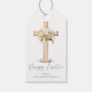 Étiquettes-cadeau Joyeuses Pâques Croix Florale