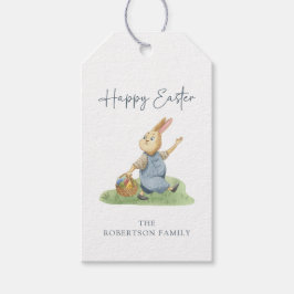 Étiquettes-cadeau Joyeuses Pâques, Lapin Aquarelle, Fond blanc