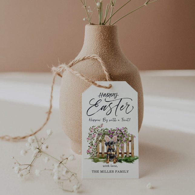 Étiquettes-cadeau Joyeuses Pâques | Lapin Chiot Mignon (Créateur téléchargé)