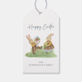 Étiquettes-cadeau Joyeuses Pâques, Lapins Mignons, Aquarelle de Pâqu