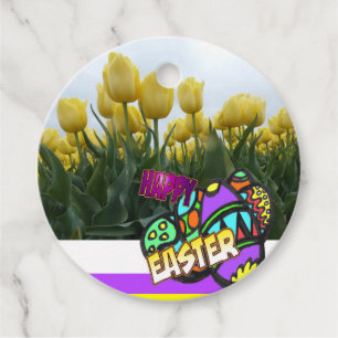 Étiquettes Cadeau Joyeuses Tulipes Jaunes de Pâques Design Favoriser