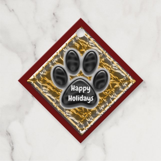 Étiquettes Cadeau Joyeuses Vacances Animaux de compagnie Empreinte d (Devant)