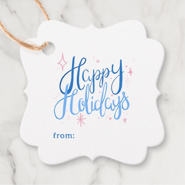 Étiquettes Cadeau Joyeuses vacances Calligraphie cadeau de vacances (Devant)