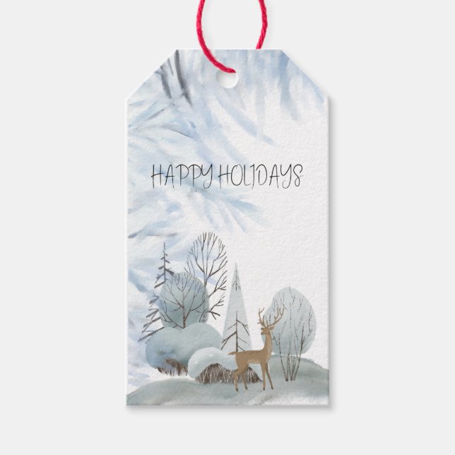 Étiquettes-cadeau Joyeuses vacances Cerfs dans la forêt (Devant)
