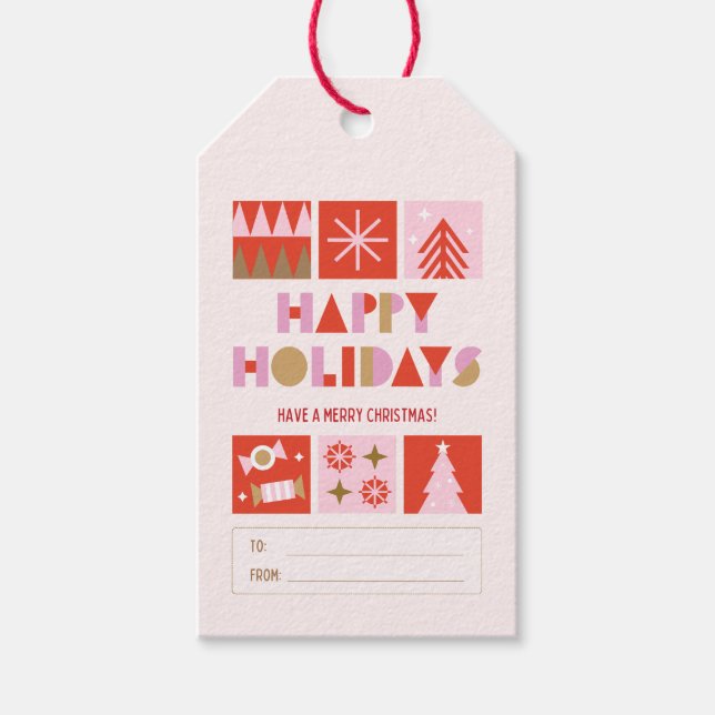 Étiquettes-cadeau Joyeuses vacances Couleur Pop Géométrique (Devant)