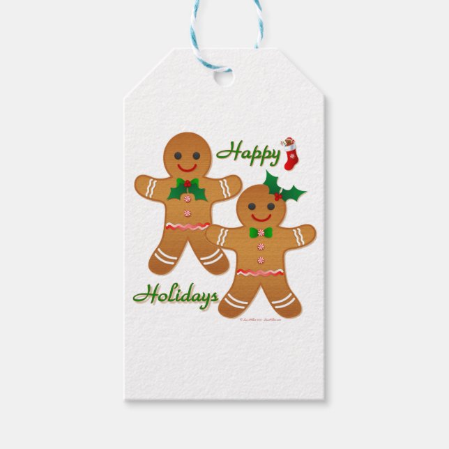 Étiquettes-cadeau Joyeuses vacances Gingerbread Homme garçon fille (Devant)